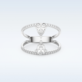 0.71 CT Two Stones and Pave Engagement Ring Featuring Pear Moissanite