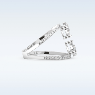 0.71 CT Two Stones and Pave Engagement Ring Featuring Pear Moissanite