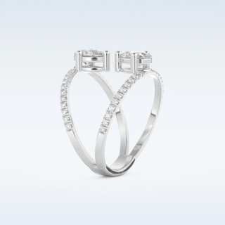 0.71 CT Two Stones and Pave Engagement Ring Featuring Pear Moissanite