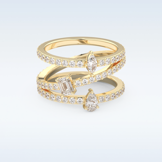 Multi Stones and Triple Shank Design Wedding Band with 1.73 CT Emerald, Marquise, Pear and Round Cut Moissanite