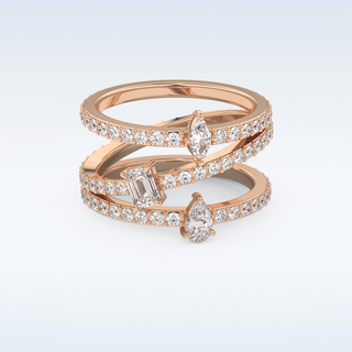 Multi Stones and Triple Shank Design Wedding Band with 1.73 CT Emerald, Marquise, Pear and Round Cut Moissanite
