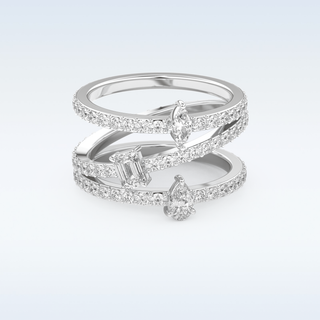 Multi Stones and Triple Shank Design Wedding Band with 1.73 CT Emerald, Marquise, Pear and Round Cut Moissanite