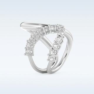 Multi Stones and Curved Design Wedding Band with 1.13 CT Round Cut Moissanite