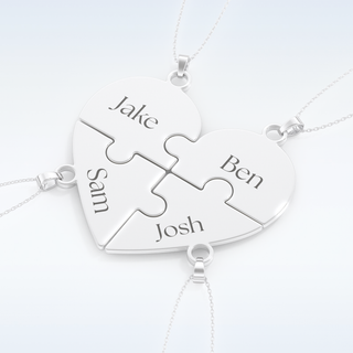 Name Engraved Puzzled Heart Pendant in Solid Gold or Silver 6