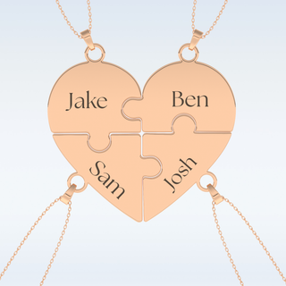 Name Engraved Puzzled Heart Pendant in Solid Gold or Silver 17