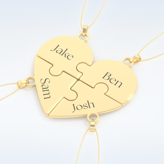Name Engraved Puzzled Heart Pendant in Solid Gold or Silver 11