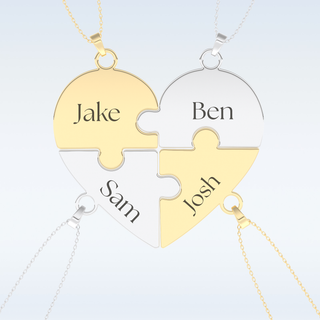 Name Engraved Puzzled Heart Pendant in Solid Gold or Silver 14