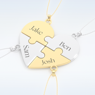 Name Engraved Puzzled Heart Pendant in Solid Gold or Silver 12
