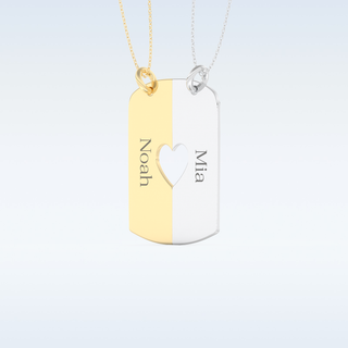 Name Engraved Puzzled Heart Necklace Pendant in Solid Gold or Silver 7