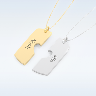 Name Engraved Puzzled Heart Necklace Pendant in Solid Gold or Silver 10