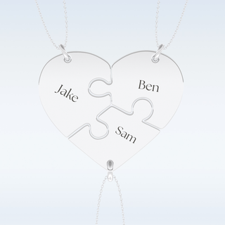 Name Engraved Split Heart Puzzle Pendant in Solid Gold or Silver 1