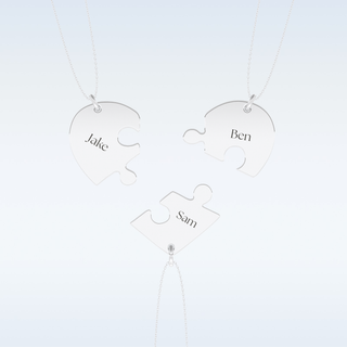 Name Engraved Split Heart Puzzle Pendant in Solid Gold or Silver 2