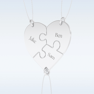 Name Engraved Split Heart Puzzle Pendant in Solid Gold or Silver 3