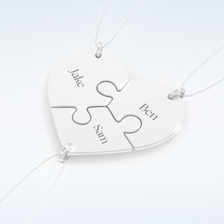 Name Engraved Split Heart Puzzle Pendant in Solid Gold or Silver 6