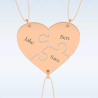 Name Engraved Split Heart Puzzle Pendant in Solid Gold or Silver 13