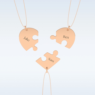 Name Engraved Split Heart Puzzle Pendant in Solid Gold or Silver 14