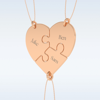 Name Engraved Split Heart Puzzle Pendant in Solid Gold or Silver 15