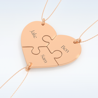 Name Engraved Split Heart Puzzle Pendant in Solid Gold or Silver 18