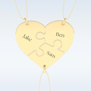 Name Engraved Split Heart Puzzle Pendant in Solid Gold or Silver 7