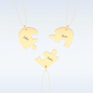 Name Engraved Split Heart Puzzle Pendant in Solid Gold or Silver 8