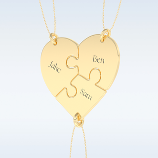 Name Engraved Split Heart Puzzle Pendant in Solid Gold or Silver 9