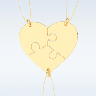 Name Engraved Split Heart Puzzle Pendant in Solid Gold or Silver 10