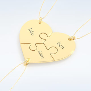 Name Engraved Split Heart Puzzle Pendant in Solid Gold or Silver 12