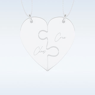 Name Engraved Puzzled Heart Necklace Pendant in Solid Gold or Silver 1