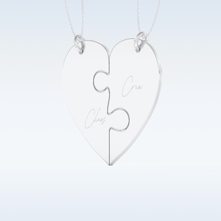 Name Engraved Puzzled Heart Necklace Pendant in Solid Gold or Silver 2