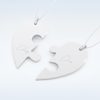 Name Engraved Puzzled Heart Necklace Pendant in Solid Gold or Silver 5