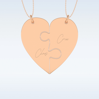 Name Engraved Puzzled Heart Necklace Pendant in Solid Gold or Silver 6