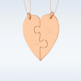 Name Engraved Puzzled Heart Necklace Pendant in Solid Gold or Silver 7
