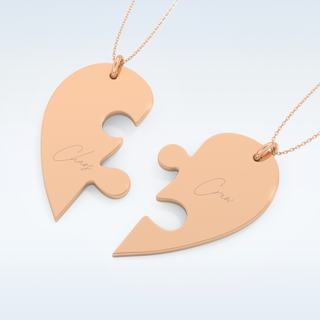 Name Engraved Puzzled Heart Necklace Pendant in Solid Gold or Silver 10