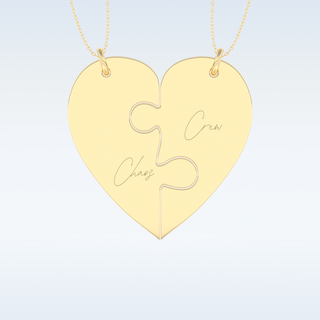 Name Engraved Puzzled Heart Necklace Pendant in Solid Gold or Silver 11