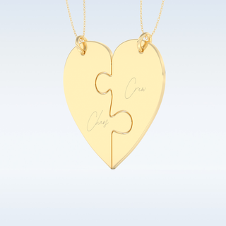 Name Engraved Puzzled Heart Necklace Pendant in Solid Gold or Silver 12