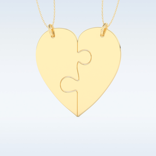 Name Engraved Puzzled Heart Necklace Pendant in Solid Gold or Silver 14