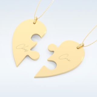 Name Engraved Puzzled Heart Necklace Pendant in Solid Gold or Silver 15