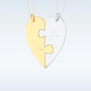 Name Engraved Puzzled Heart Necklace Pendant in Solid Gold or Silver 17