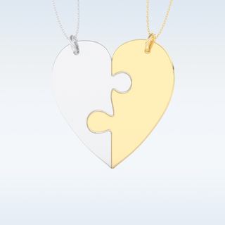 Name Engraved Puzzled Heart Necklace Pendant in Solid Gold or Silver 19
