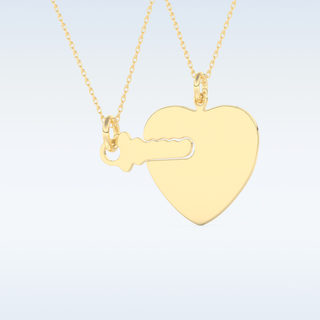 Name Engraved Heart and Key Matching Pendant in Solid Gold or Silver 9