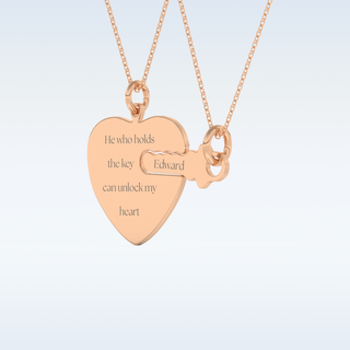 Name Engraved Heart and Key Matching Pendant in Solid Gold or Silver 12