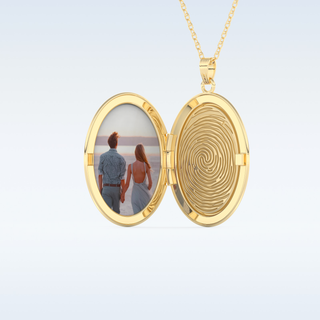 Image and Fingerprint Engraved Round Shape Pendant in Solid Gold or Silver 7