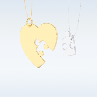 Name Engraved Puzzled Heart Necklace Pendant in Solid Gold or Silver 7