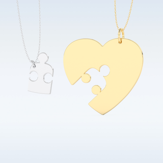 Name Engraved Puzzled Heart Necklace Pendant in Solid Gold or Silver 9