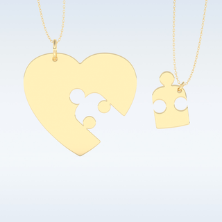 Name Engraved Puzzled Heart Necklace Pendant in Solid Gold or Silver 11