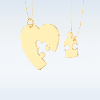 Name Engraved Puzzled Heart Necklace Pendant in Solid Gold or Silver 12