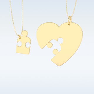 Name Engraved Puzzled Heart Necklace Pendant in Solid Gold or Silver 14