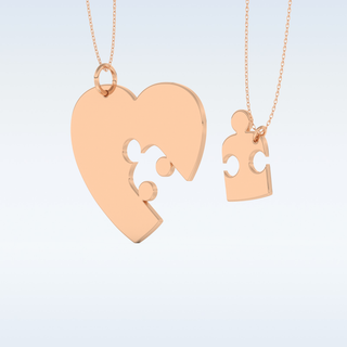 Name Engraved Puzzled Heart Necklace Pendant in Solid Gold or Silver 17