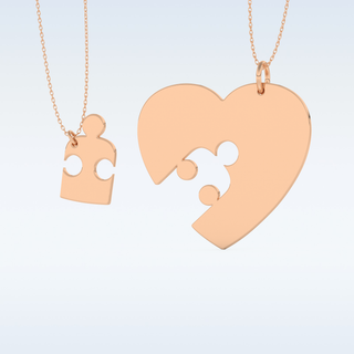 Name Engraved Puzzled Heart Necklace Pendant in Solid Gold or Silver 19