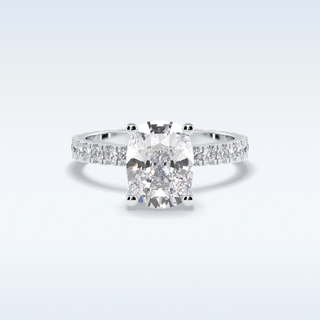 Elegant 3.0 CT Pave & Hidden Halo Engagement Ring Featuring Cushion Moissanite